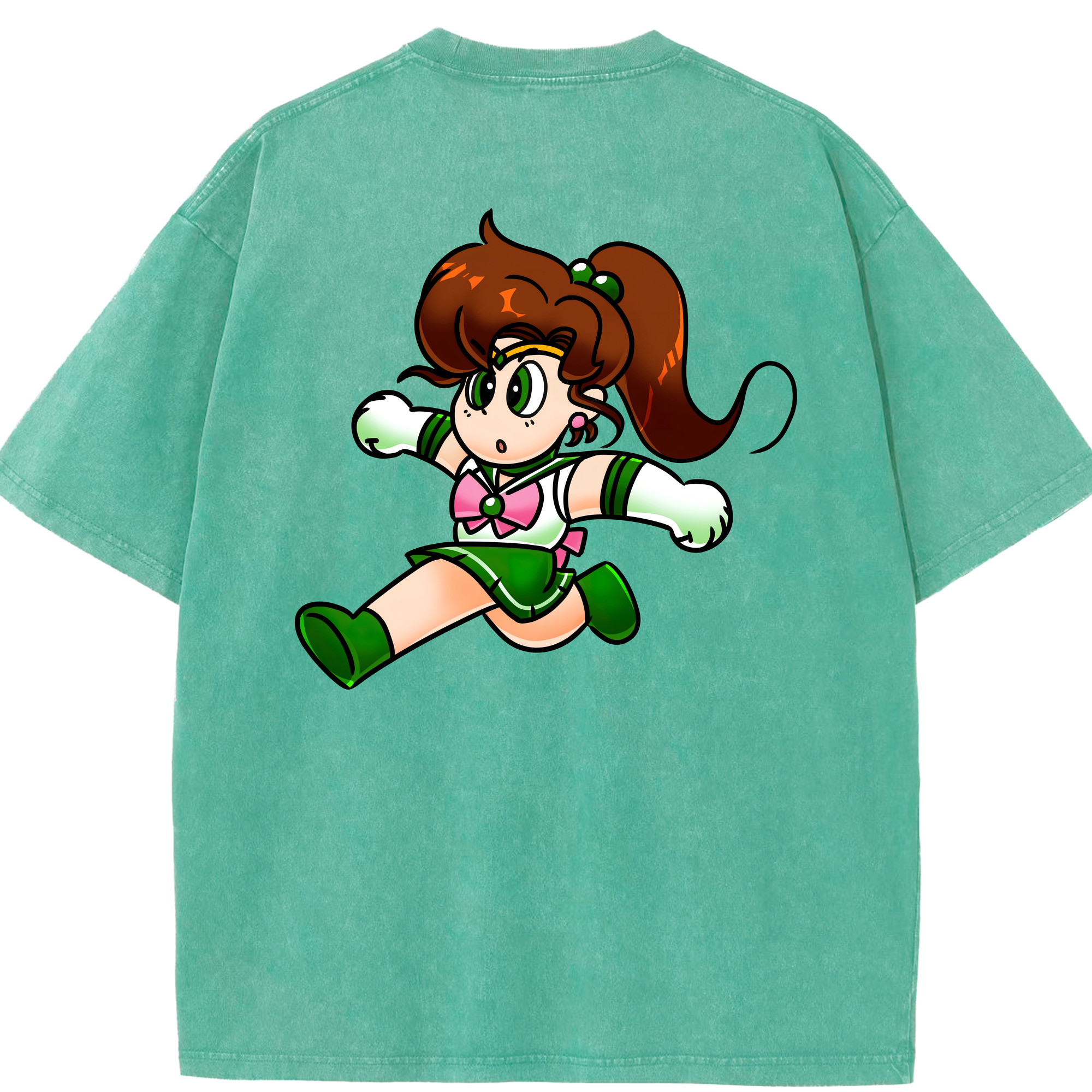 （画像用） 美少女戦士セーラームーン 木野 まこと きの まこと Sailor Moon Kino Makoto （セーラージュピター；Sailor Jupiter） 綿100% ヴィンテージ風 半袖Tシャツ（背面プリント）